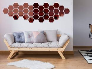 wall1ders 31 Hexagon With 10 Butterflys Brown (Each Piece Size 10.5 cm x 12.1 cm) 3d Hexagon Mirror Wall Stickers, 3d Mirror Stickers, 3d Mirror Stickers For Wall Large Size, 3d Acrylic Stickers.