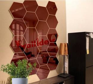 wall1ders 40 cm 20 Hexagon Brown with 10 Butterflies (Each Piece Size 10.5 cm x 12.1 cm) Hexagon mirror wall stickers, Mirror stickers for wall, wall mirror stickers for Home & Offices. Self Adhesive Sticker