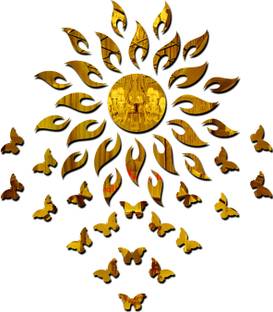 wall1ders Sun With 20 Butterfly Golden (Sun Size 45 cm x 45 cm) 3d Mirror Stickers, 3d Mirror Stickers For Wall Large Size, 3d Acrylic Mirror Wall Decor Sticker, 3d Acrylic Stickers, 3d Wall stickers.