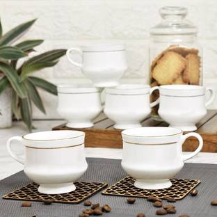 love unlimited Pack of 6 Ceramic Mona White Tea Cups Set of 6 | Coffee Mugs for Home Office