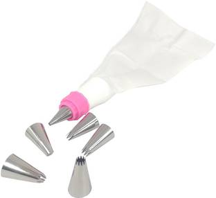 Utkarsh 6 Pcs Funnel Frosting Icing Cream Syringe Piping Bag Tips With Steel Nozzles Pastry Muffin Cookie Jelly Fruit Biscuit Dessert Cake Reusable And Washable Backing Decorating Kitchen Tool Set Steel Cake Server