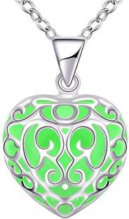 Via Mazzini Green Glow in Dark 925 Silver Plated Heart Necklace (NK0616) Silver Plated Metal Necklace
