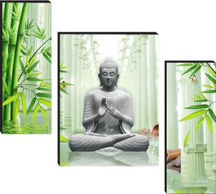 Masstone Peaceful Buddha three Piece MDF Painting Digital Reprint 12 inch x 18 inch Painting