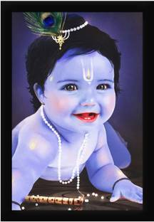 Braj Art Gallery Lord Krishna Baby Child Smile Photo Frame Digital Reprint 19.5 inch x 13.5 inch Painting