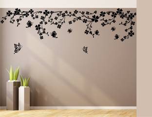 Heaven Decors 59 cm Decors Vine With Flower Wall Sticker Self Adhesive Sticker