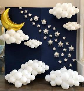 BashNSplash Solid Premium Quality White baby shower Balloons with Moon & Star balloon Party Decoration (PACK OF 111) Balloon