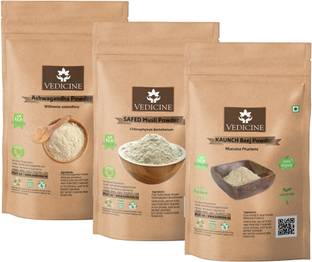 VEDICINE Natural Ashwagandha Safed Musli Kaunch Beej Konch Seed Powder Churna