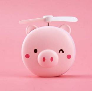 AZACUS Portable 3 in 1 Cartoon LED I Handheld Fan I Makeup Mirror Pig USB Fan, Small Personal Portable Fan with USB Rechargeable Battery Operated