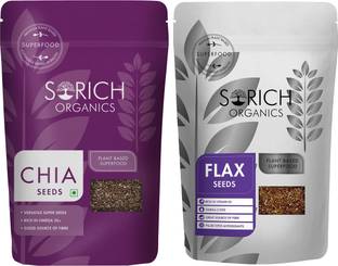 Sorich Organics Chia Seeds-250GM & Flax Seeds-200GM|Edible Seeds Combo (450GM, Pack of 2) Brown Flax Seeds, Chia Seeds