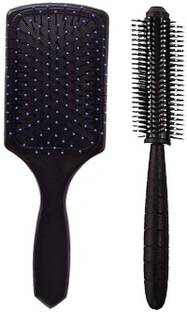 SANDIP Best Combo of Cushion Paddle Hair Brush and Round Hair Comb Brush with Soft Nylon Bristles for Women and Men