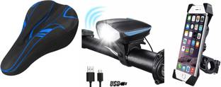 Frackson 3 Pcs Cycle Rechargeable Horn light & Cycle gel Seat Cover and Cycle Mobile Holder LED Front Rear Light Combo