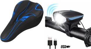 Frackson Combo Comfortable Cycle Gel seat Cover & Cycle Waterproof Rechargeable Horn Light LED Front Light