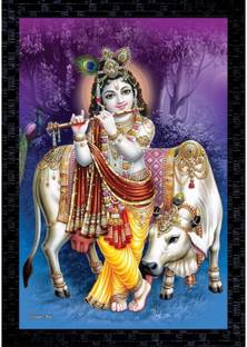 Bhawana Creation KRISHNA WITH COW 001 Digital Reprint 12 inch x 8 inch Painting