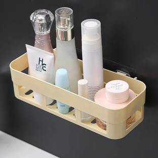 SHOPITECH Multipurpose Kitchen Bathroom Rack Storage Shelves Bathroom Storage Rack Soap Box Stand Shower Rack ABS Plastic Storage Holder Combo with Magic Sticker Shelf Plastic Wall Shelf