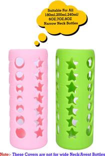 The Little Lookers Baby Feeding Bottle Silicone Warmer Cover/Sleeve Holder/Insulated Protection for Newborns/Infants/Babies (Pack of 2) (Pink & Green, 240 ML)