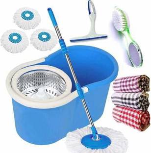 JSN Easy Magic Spin Floor Mop 360° Bucket Mop with Steel Spinner 3 Refill Mop Combo Mop