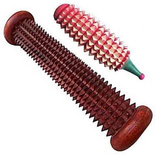 CRAFTSEXPORT Foot Roller Acupressure Massager Acupuncture (Brown) with Karela Massager Tool for Hands and Palm || foot massager roller || wooden accupressure tools||