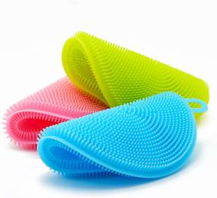 SHULABH CREATIVE Silicone Wash Tools Dish Brush Towel Scrubber Dishwasher Fruits Vegetable Cleaning Washer Kitchen Antibacterial Cleaning Tool with Baby Bath Scrubber (3 Pieces) Scrub Pad