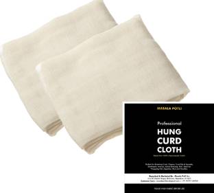 Masala Potli PACK OF 2 Professional Cotton Hung Curd Cloth - Muslin Malmal CheeseCloth for Straining Curd, Cheese, Yogurt, Shrikhand, Rice, Mousse for Home Use (50 X 50 cm) SMALL SIZE Collapsible Strainer