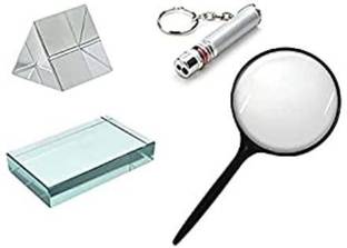ERHIndia Science Experiment DIY Kit Equilateral Glass Prism, Glass Slab, Laser Light and 4 Inch Magnifier Glass for DIY Projects Educational Electronic Hobby Kit