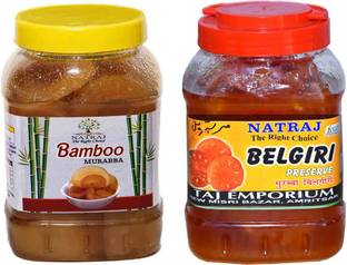 NATRAJ The Right Choice Homemade Taste Bans & Belgiri Murabba (Pack of 2 x 1 kg Each) Amla, Bamboo Murabba