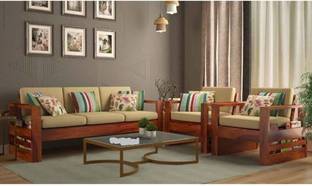 saamenia furnitures Solid Sheesham Wood 5 Seater Seater Sofa Set For Living Room / Hotel. Fabric 3 + 1 + 1 Sofa Set