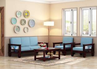 LOONART Solid Sheesham Wood Five Seater Sofa Set For Living Room/ Office/ Waiting Room | Fabric 3 + 1 + 1 Sofa Set