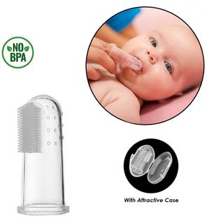 Lilz caress (Pack of 1) Extra Safe, Oral hygiene, Transparent Silicone Finger Brush Tongue Cleaner for Baby Teething/ Gums with Attractive Case Ultra Soft Toothbrush