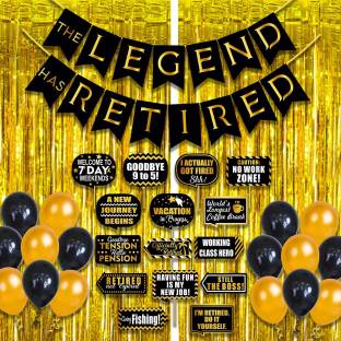 Miss & Chief by Flipkart Solid Retirement Party Decoration Kit - 58Pcs Happy Retirement Banner, Metallic Balloons, Golden Foil Curtain, Retired Photobooth Props for Father, Papa, Women, Teacher, Mom Party Supplies Balloon
