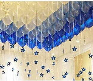 Party Propz Blue Glitter Stars & Tinsel Curtain Hanging Balloon Swirls 72Pcs Ceiling Decorations - Blue (Balloons Not Included)