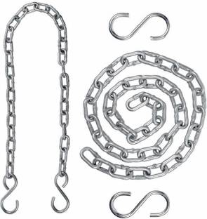 Patiofy 4ft Long Hanging oonjal Chain with 2 S'Hooks for Hammock & Swing Chair/Swing Height Adjusting Accessories,Strong & Durable Accessories Made with Heavy Stainless Steel,Bear Weight upto 150 kgs(Silver) Hook 2