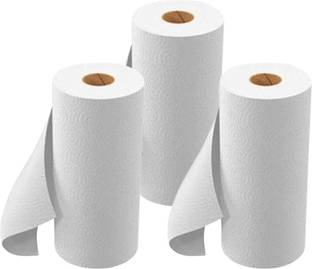 M's Solutions & Enterprises Non Woven Disposable 2 Ply Kitchen Roll Towel Dry Tissue Paper Pack of 3 Roll (100 Sheets Per Roll, Total= 300 Sheets)