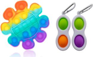 Chigy Wooh push pop bubble fidget sensory toy pop it key chain (rainbow flower + 2 keychain)