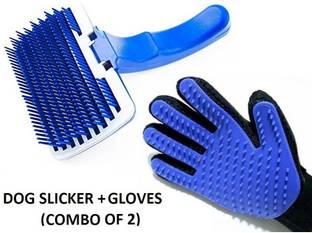 Hachiko Best Quality (Combo Of 2) Imported High Quality Slicker + Gloves Grooming Kit For Pets Slicker Brushes for  Dog, Cat, Rabbit, Hamster, Dog & Cat