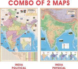 Combo of 2 Maps ( India Political , India Physical ) Good Quality map with one Magnifying Glass Paper Print