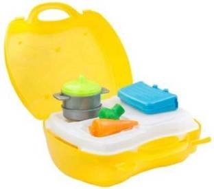 TITIRANGI 26 Pcs Kitchen set Pretend Play Toys Kitchen Set Kit for Kids Cooking Toy Set with Kitchen Accessories for Girls with Suitcase Carry Case, Yellow Color,indoor game.