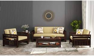 HDWOOD Solid Sheesham Wood For Living Room / Office / Cafe Fabric 3 + 1 + 1 Sofa Set