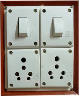 PRV RV Brown PVC Wooden Type 16a Switch Board with 2-16A switches and 2 16A sockets(1.5mtr) with Three Pin Socket 2  Socket Extension Boards