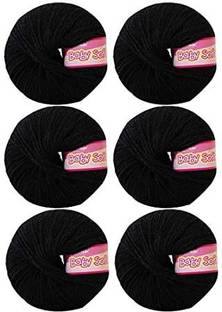 JEFFY Vardhman Kintting Yarn 100% Acrylic Wool (Black ) (6 PC)Baby Soft 4 ply Wool Ball Hand Knitting Wool/Art Craft Soft Fingering Crochet Hook Yarn, Needle Knitting Yarn Thread Dyed Shade no-21
