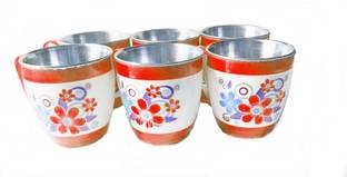 CRAZYGOL Plastic Stainless Steel, Tea cup red colour pack of 6 Stainless Steel, Plastic Coffee Mug