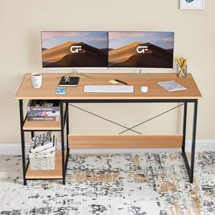 KAWACHI Home Office Laptop Computer Desk Writing Table with 2-Tier Reversible Storage Shelves Engineered Wood Office Table