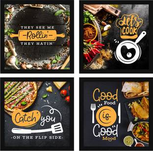 ArtX ArtX Kitchen Spices Funny Motivational Quotes Framed Paintings 21 X 21 inches, 10.5 X 10.5 inches Each, Multicolor, Synthetic Wood, Set of 4 Ink 10.5 inch x 10.5 inch Painting Ink 10.5 inch x 10.5 inch Painting