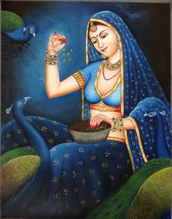 Asmi Collections 78 cm Beautiful Rajasthani Lady Self Adhesive Wall Painting Sticker Self Adhesive Sticker