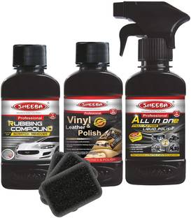 Sheeba Multisurface Car Bike Polish 350 mL All In One Polish 100 ml, Scratch Remover 150 mL, Leather Vinyl 100 mL, 3 Foam Applicators Combo