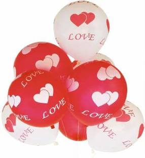 HARDATAR Printed HD "Love" Printed Pack of 30 Red & White Latex Balloons12 inches Size Balloon