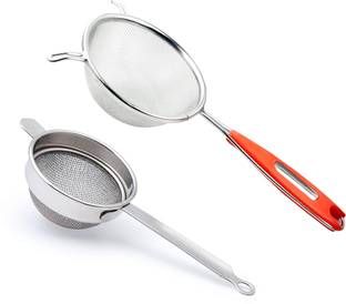KUBER INDUSTRIES Stainless Steel 12.5 Cm Soup & Juice Strainer/Liquid Filter And 9 cm Tea Strainer Chalni Double Mesh Last Long (Silver) Strainer