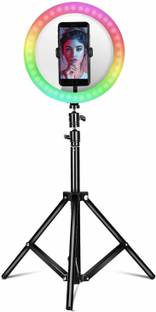 वेबिला Selfie Ring Light With Tripod Stand & Phone Holder 3 Modes 10 Brightness Level 120 LED Bulb Dimmable Selfie Ring light 26 RGB Color Mode for Live Stream Makeup YouTube Video Photography Shooting रिंग फ्लैश