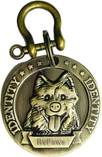 Rvpaws Imported Brass Round Shape Dog Print Collar Tag Cum Collar Charm for Dog & Puppy Embellished Dog Collar Charm