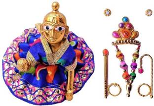 LOTUS RISE SIZE 02 Pittal Laddu Gopal Statue Pital Brass Murti Kanha ji with pushak mukut Laddu Gopal Thakur Ji Metal ,Metal Laddu Gopal Baby Krishna Bal Gopal Thakurji Decorative Decorative Showpiece  -  8 cm