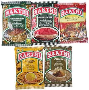 Sakthi Spices Combo 50gm of Coriander Powder + Garam Masala Powder + Chilli Powder + Turmeric Powder + Cumin Powder